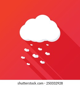 Cloud raining heart shapes icon red background