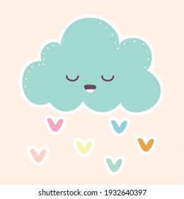 cloud raining hearts on light orange background vector illustration design