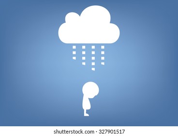 cloud raining on person illustration , vector - concept :unlucky, bad day