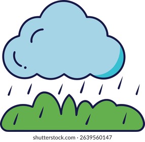 cloud raining on small field doodle vector art.