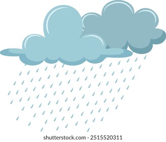 A cloud with raining on white background. Thunderstorm weather. vector illustration.