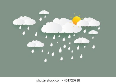 cloud with rain,paper cut style