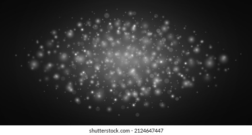 Wolke an zufälligen unscharfen Stellen. Flare helle Funkeln, weißer Effekt leuchten. Weihnachtshintergrund unscharfen Staubs. Glühende Lichter Bokeh-Konfetti und Funken. Entfochtener weißer Sternstaubweg. Vektorgrafik.