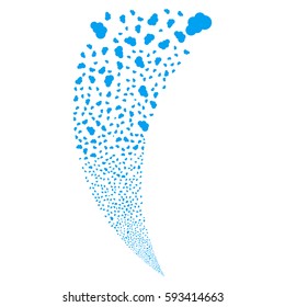 Cloud random fireworks stream. Vector illustration style is flat blue iconic symbols on a white background. Object fountain constructed from scattered pictograms.