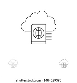 Cloud, Reading, Folder, Upload Bold and thin black line icon set. Vector Icon Template background