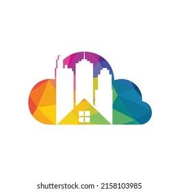 Cloud Real estate vector logo design. Building and cloud logo design. Building Estate Logo with Skyscrapers.