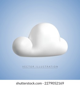 Cloud in realistic 3d style, vector white cloud isolated on blue background.