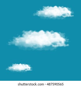Cloud in realistic style on blue background. Vector illustration.