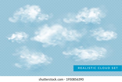 Cloud in realistic style on transparent background. Abstract clouds set. Vector design template.
