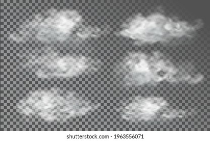 Cloud in realistic style on transparent background. Abstract clouds set. Vector design template.