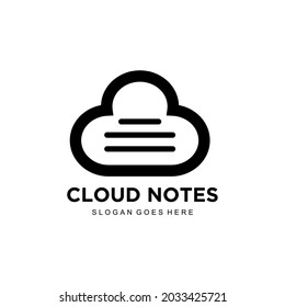 cloud records. note and cloud logo. Note paper vector illustration with cloud combination in line art