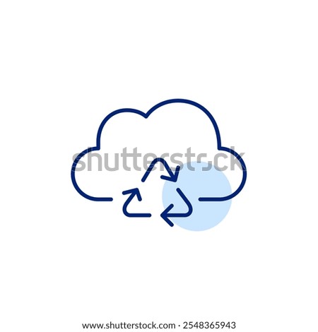 Cloud and recycling arrows. Sustainable and renewable energy usage in cloud infrastructure. Continuous cycle of data storage, reuse, and optimization in the cloud. Pixel perfect, editable stroke icon