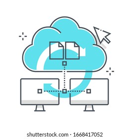 Cloud related color line vector icon, illustration. The icon is about hosting, server, database, share, internet, service provider. The composition is infinitely scalable.