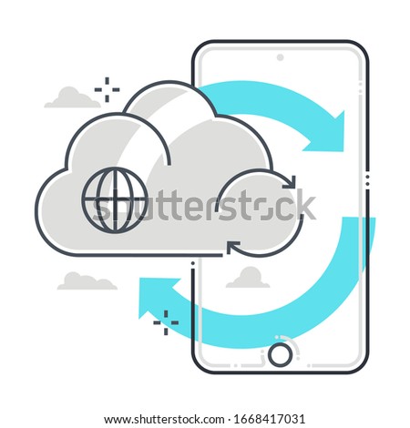 Cloud related color line vector icon, illustration. The icon is about synchronisation, mobile phone, smartphone, applications, files, personal. The composition is infinitely scalable.