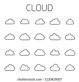 Cloud related vector icon set. Well-crafted sign in thin line style with editable stroke. Vector symbols isolated on a white background. Simple pictograms.