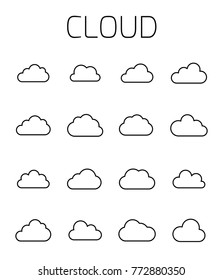 Cloud related vector icon set. Well-crafted sign in thin line style with editable stroke. Vector symbols isolated on a white background. Simple pictograms.