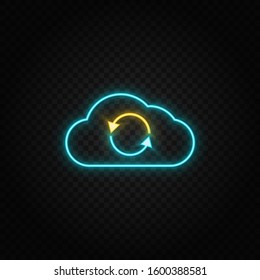 Cloud, reload neon icon. Blue and yellow neon vector icon.