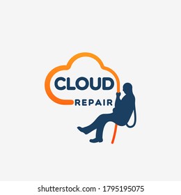 Cloud repair logo Abseiling design simple and modern