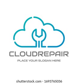 Cloud repair vector logo template. This design use wrench symbl. Suitable for technology business.