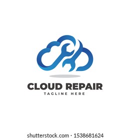 Cloud Repair with Wrench Logo Vector Icon Illustration