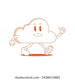 Mascota retro Cloud. Caricatura divertida de Cloud.