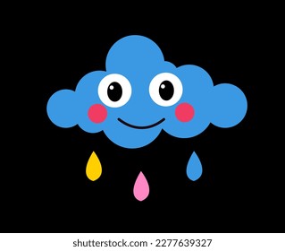 Cloud in retro style. Hallucinations and hippie era. Sticker for social networks and instant messengers. Rain, symbol of love and tenderness. Cartoon flat vector illustration