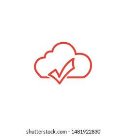 Cloud Right Line Red Icon On White Background. Red Flat Style Vector Illustration.