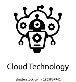 Cloud robot vector editable icon of cloud hosting