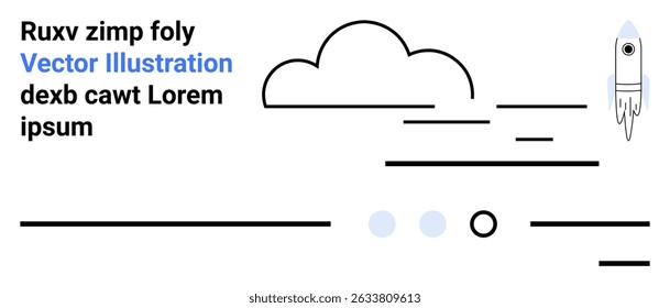 Cloud, rocket, lines, and text creating a dynamic composition. Ideal for web design, technology, innovation, space exploration, startups, futuristic, educational content Landing page