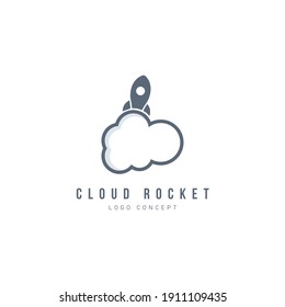 Cloud Rocket Logo Design Template Flat Style Vector	