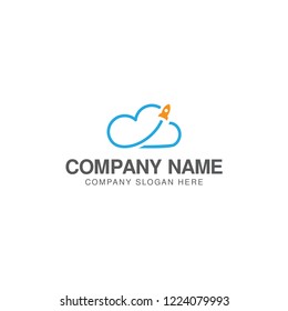 Cloud rocket logo design vector template