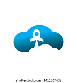 cloud rocket take off logo design