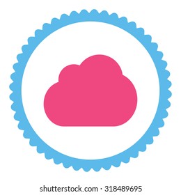 Cloud round stamp icon. This flat vector symbol is drawn with pink and blue colors on a white background.