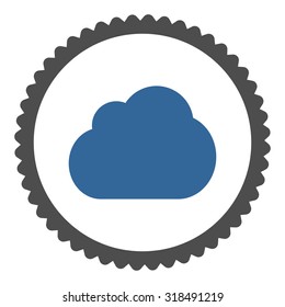 Cloud round stamp icon. This flat vector symbol is drawn with cobalt and gray colors on a white background.