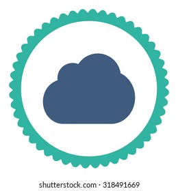 Cloud round stamp icon. This flat vector symbol is drawn with cobalt and cyan colors on a white background.