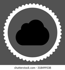 Cloud round stamp icon. This flat vector symbol is drawn with black and white colors on a gray background.