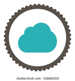 Cloud round stamp icon. This flat vector symbol is drawn with grey and cyan colors on a white background.