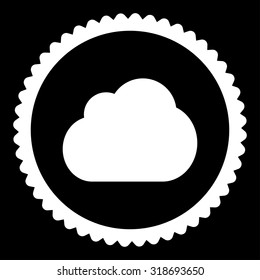 Cloud round stamp icon. This flat vector symbol is drawn with white color on a black background.