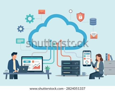 cloud, saas, software, technology, computing, cloudcomputing, service, digital, data, storage, server, network, internet, online, platform, application, app, business, solution, automation, database, hosting, web, cybersecurity, security, infrastructure, connection, sync, backup, analytics, dashboard, management, enterprise, startup, innovation, modern, futuristic, virtual, remote, workspace, developer, programming, coding, ux, ui, illustration, vector, cloudservice, datacenter, transformation, digitalization