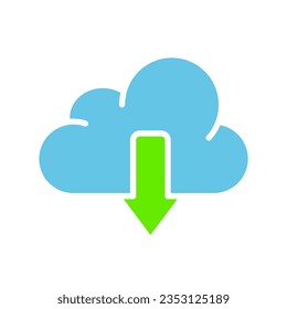 Cloud save with data upload line icon. Arrow, download speed, server, data transfer, storage. Vector colored icon on a white background for business