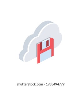 Cloud save Diskette. Vector 3d isometric, color web icons set, new flat style. Creative illustration, idea for infographics.
