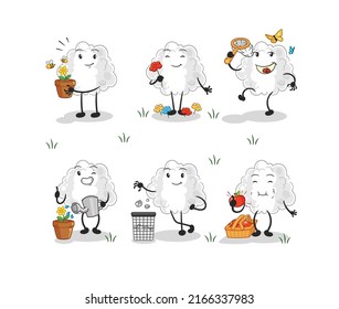 la nube salva al grupo de la tierra. mascota de dibujos animados