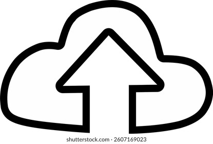 Cloud save white icon with an upward arrow. Symbol of data backup, file upload, and cloud storage. Ideal for apps, websites, and digital services.