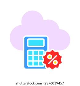 Cloud saving with calculator line icon. Online, computer, program, service, Internet, network, site, communication. Vector color icon on a white background for business and advertising.
