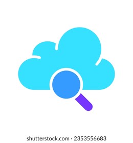 Cloud-Speichern mit dem Lupenzeilensymbol. Internetsuche, Server, Datenübertragung, Speicherung. Vektorfarbige Symbol auf weißem Hintergrund für Unternehmen