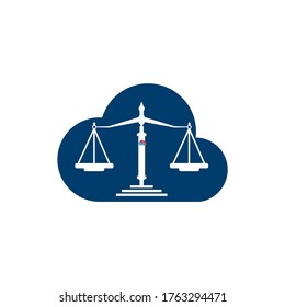 Diseño del logo de Cloud and Scale of Justice. Símbolo de bufete, abogado o despacho de abogados.