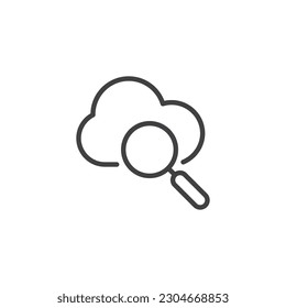 Cloud scan line icon. Data storage search linear style sign for mobile concept and web design. Magnifier and Cloud outline vector icon. Symbol, logo illustration. Vector graphics