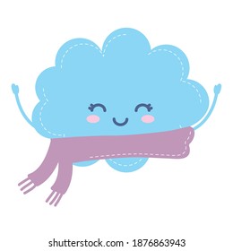 nube con bufanda sonriente icono del tiempo en el diseño de ilustraciones vectoriales de fondo blanco