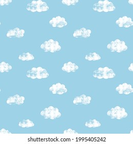 Cloud Scatter effect seamless vector pattern isolated on sky blue background. design for use fabric, wrapping paper, background and others.