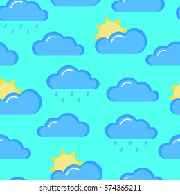 Cloud. Seamless blue pattern, background. Vector illustration.